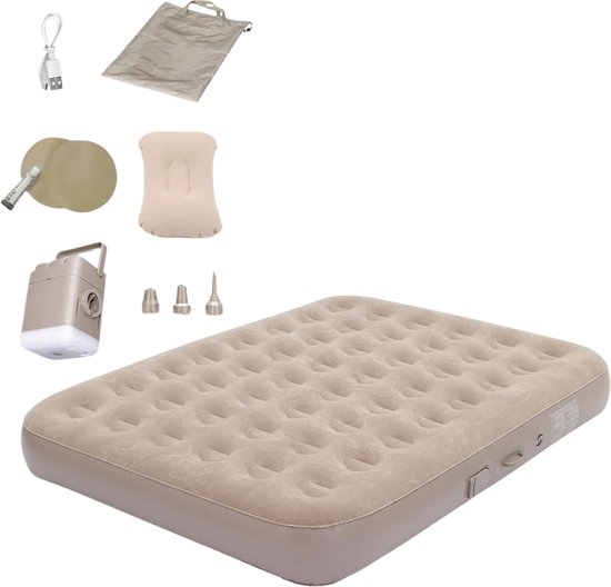 Weelora Luchtmatras - Luchtmatras 2 Persoons - Luchtbed Met Ingebouwde Pomp - Campingluchtmatras - Met Led-Lamp - Waterdicht - Zelfopblazend Binnen 5 Minuten - 200x150x25 Cm van Merkloos