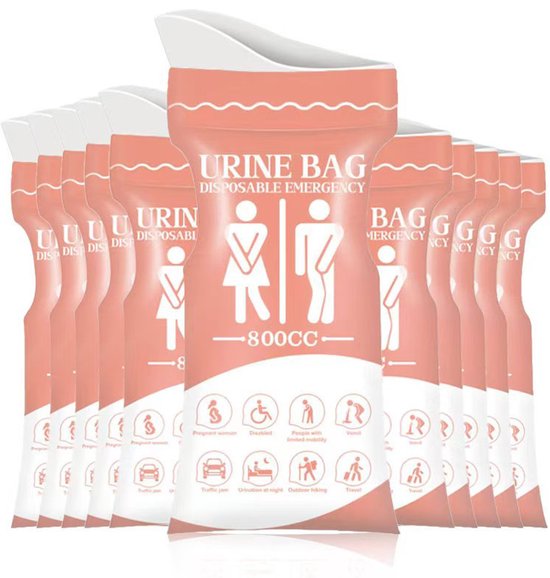 Wegwerp urinezakjes, 12 stuks plaszakjes voor op reis voor dames/heren, 800 ml draagbare noodurinoir- en braakzakjes, unisex urinoirzakje voor kamperen, files, zwangere vrouwen en patiënten.