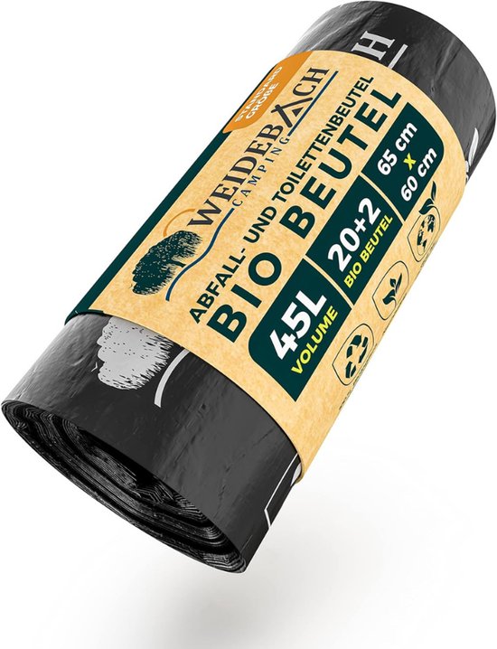 Weidebach 22 stuks biologisch afbreekbare toiletzakken van 45 liter voor campingtoilet - 100% waterdicht - noodgevallen-toiletzak voor alle gangbare campingtoiletten van WEIDEBACH®