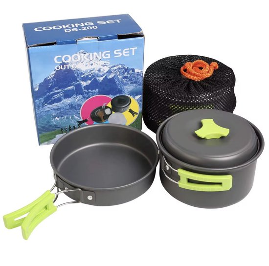 WeXplore Camping kookset 1-2 Personen - Lichtgewicht Aluminium Pannenset - Compact & Opvouwbaar - Inclusief Opbergtas