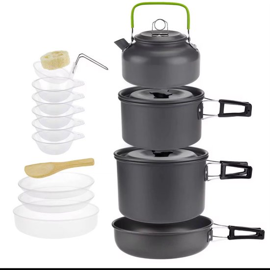 WeXplore Pannenset - Camping Kookset – Pannenset outdoor - 4-delige Draagbare Pannenset met Antiaanbaklaag | Inclusief Theeketel | Lichtgewicht Outdoor Kookgerei voor Kamperen & Hiking
