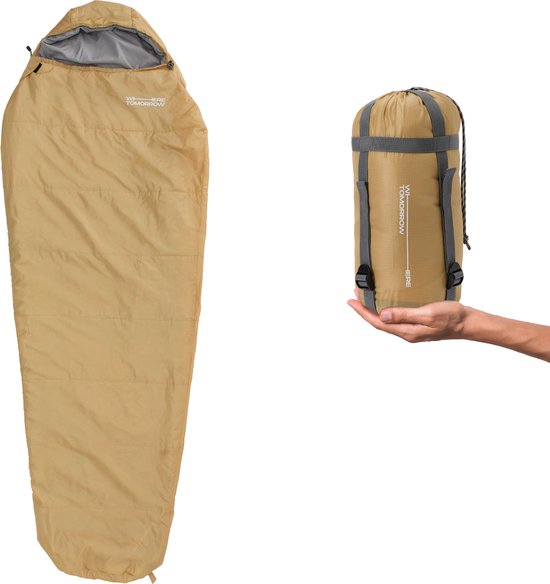 Where Tomorrow Camping Slaapzak Klein & Licht - Mummieslaapzak met zak - 220 x 80 x 50 cm - Curry van Where Tomorrow