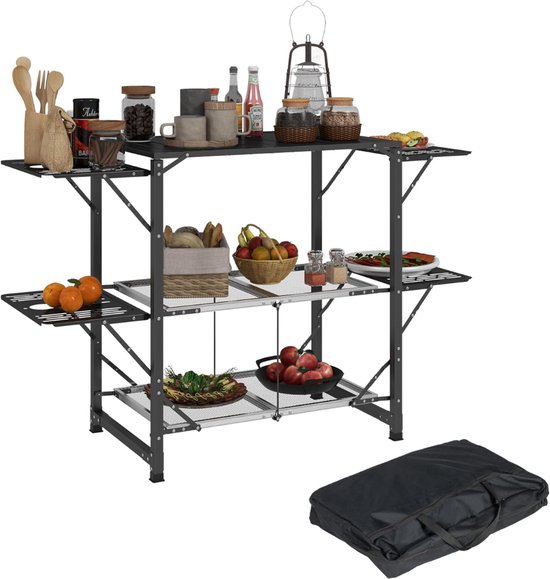 White-Label® Campingkeuken - Kampeerkast - Kampeerkeuken - Opvouwbaar - Inklapbaar - Zwart