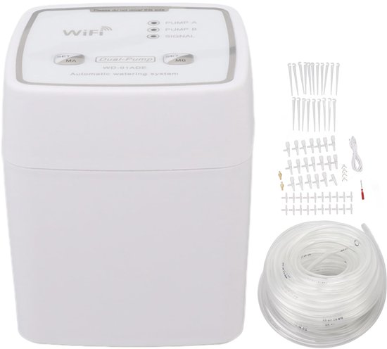 Wifi Druppelirrigatiekit voor 20 Potplanten, Afstandsbediening Dubbele Pomp, Automatisch Watersysteem met Instelling van Waterparameters, Elke Pomp Onafhankelijk Geregeld