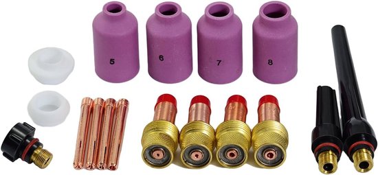 WIG gas lens nozzle collet body back cap kit - 17 stuks - voor DB SR WP17 18 26 - complete set voor lassen - ShopVlot