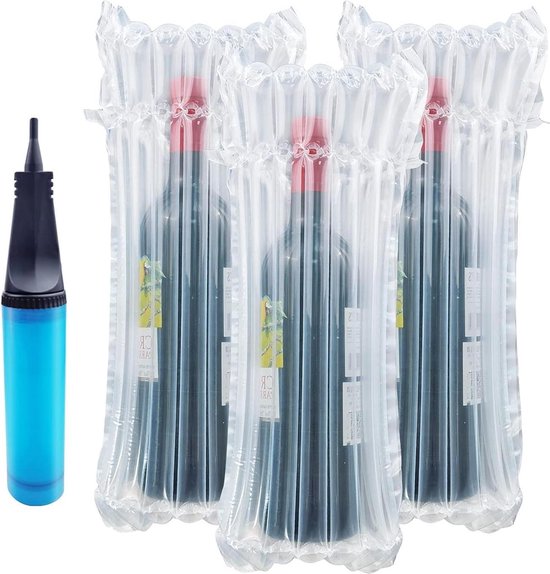 Wijnflesbescherming anti-shock opblaasbare luchtzuil - Conilly - herbruikbare bubbel luchtkussens - transport veilige wijnflesbescherming - pomp - 50 stuks bottle bag van Conilly