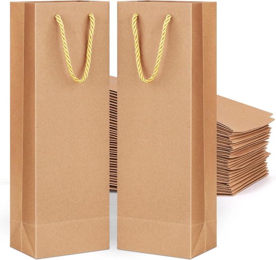 Wijngeschenkzakjes van Kraftpapier 10 stuks - Stevige Handgrepen - Voor Bruiloft Jubileum - 11 x 9 x 35 cm - Waterdicht - 20 PCS - MUXItrabe bottle bag van MUXItrabe