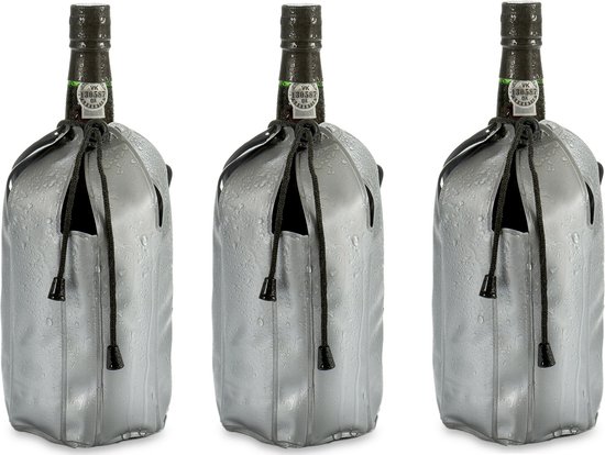 Wijnkoeler/flessenkoeler/koelhoud hoesje - 3x - voor flessen - wijn/water/champagne - 25 cm van Toivo