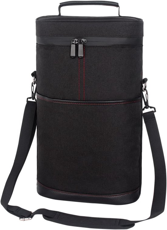 Wijnkoeltas voor 2 flessen - Lekvrije isolatie - Verdikte wijncadeautas - Draagbare draagtas voor wijnflessen - Met handvat en verstelbare schouderband - Perfect cadeau voor reizen, wijnproeverijen, feesten, picknicks en wijnliefhebbers - Zwart van Merkloos