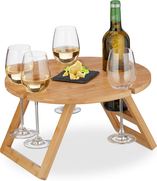 wijntafel - inklapbaar - 22x39cm - houder voor 4 glazen - picknicktafel - strandtafel van Merkloos