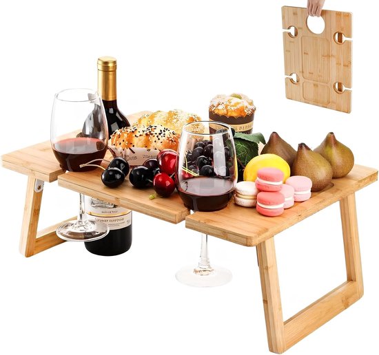 Wijntafel - Inklapbaar - 43X32Cm - Houder Voor 4 Glazen - Picknicktafel - Strandtafel