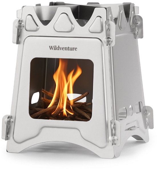 Wildventure Mini Houtkachel – Inklapbaar Camping Kooktoestel – Roestvrij Staal – Draagbare Wood Stove voor Outdoor & Kamperen – Incl. Draagtas van Wildventure
