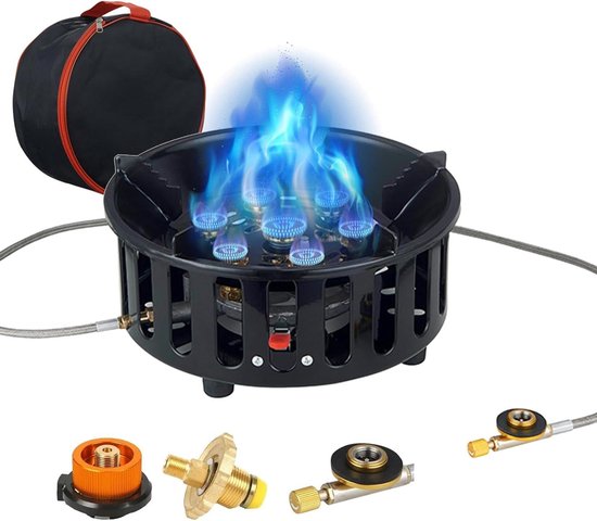 Winddicht Campingkooktoestel 16800 W Mini-Campingfornuis Gasfornuis - 3 Adapters - Piëzo-Ontsteking - Inklapbaar - voor Buiten van Merkloos