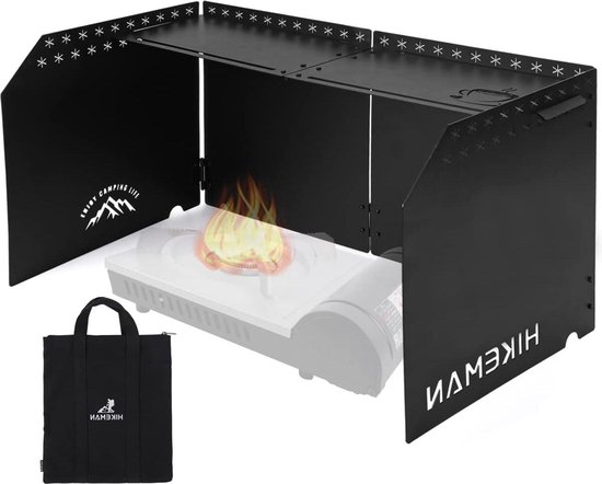 Windscherm camping opvouwbaar gasfornuis - voorruit kamperen wandelen picknick koken zwart met opbergtas windscherm camping van Merkloos