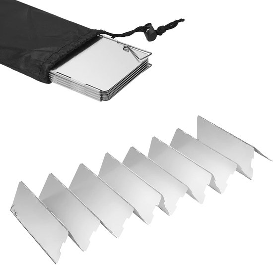 Windscherm voor campingkooktoestel, opvouwbare aluminium windscherm, lichte opvouwbare windscherm, campingvoorruit, windscherm, voor outdoor grill, kachels, gasfornuis (16 platen)