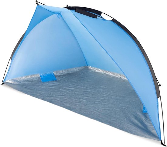 Windscherm voor het strand - Zon- en windbescherming voor drie personen - Pop-up speeltent met UV-bescherming - Beach shelter met draagtas - Blauw Beach Tent van Outsunny