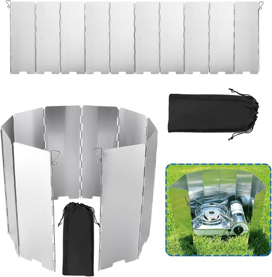 Windshield Gas Stove voor Camping - 24 x 83 cm - Lichtgewicht - Vouwbaar - Aluminium Windscreen - Camping Stove - Splash Guard - Wind Protection - Outdoor Stoves - Gas Cookers - Pack of 10 van Merkloos