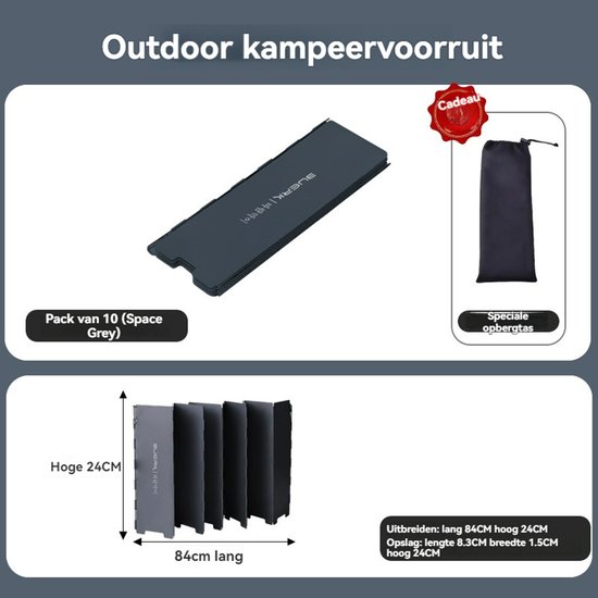 Windvrij Kookscherm - 84x24cm - 10delig - Anti-spatscherm - Vlambeveiligers - Campingscherm - Gasbrandschild - Warmtebeheerscherm - Buitenkeuken - Campingaccessoires van Merkloos