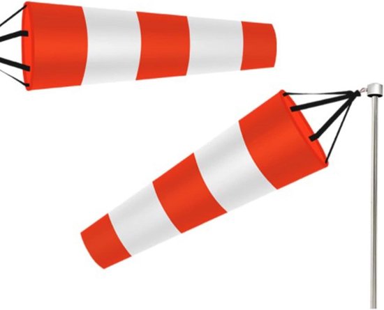 Windzak met Reflecterende Strepen - Windmeter Windvaan - Windrichting Detecteren - Lichtgewicht Rip-stop Materiaal - 60 cm - Rood en Wit
