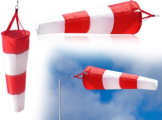 Windzak voor Buiten, Windscherm en Richtingsdisplay voor Windmeting met Gestreepte Polyesterriem (Rood en Wit, 80 cm) - Perfect voor Tuin, Camping en Watersport