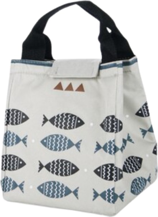 Winkrs - Lunchbag met isolatie - Lichtblauwe lunchbag met vissen - Koeltas van Oxford stof voor lunch en broodtrommel. van Winkrs