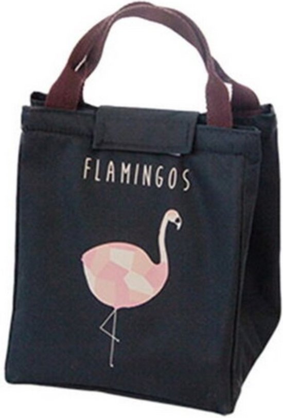 Winkrs - Lunchbag met isolatie - Zwarte lunchbag met flamingos - Koeltas voor lunch en broodtrommel. van Winkrs