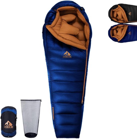Winter Dons Slaapzak - Mummie Slaapzak - Kamperen en Hiken - Extreme Koude Bescherming - XXL Groot - Blauw