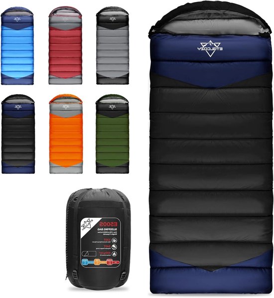 Winterslaapzak 0 Graden - Slaapzak Outdoor - Kamperen en Backpacken - Waterdichte Compressiezak - 220x85 cm - Zwart