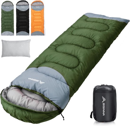 Winterslaapzak - Kampeerslaapzak - Koud weer buiten - Inclusief kussen - 220 x 80 cm - Groen