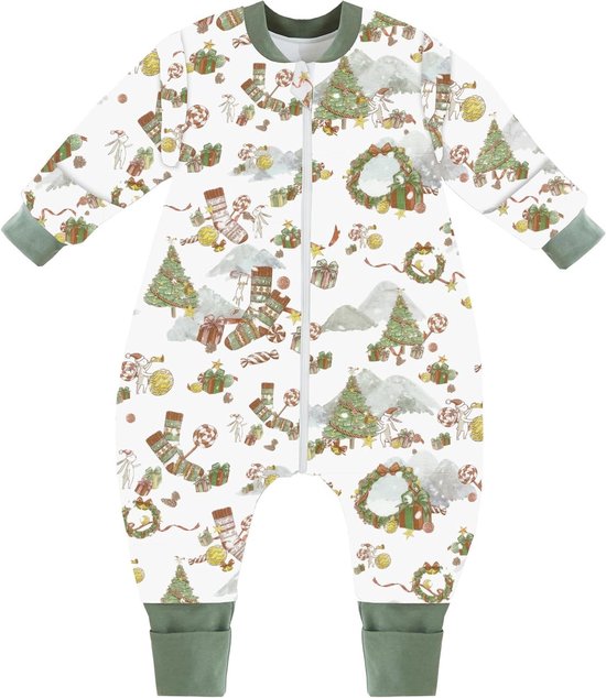 Winterslaapzak met voeten voor kleine kinderen - het hele jaar door - pyjama voor jongens en meisjes - afneembare mouwen - kerst/3.5 TOG - 80/babyhoogte 90-100 cm van Merkloos