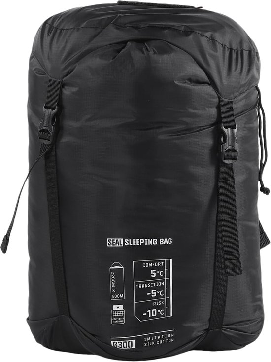 Winterslaapzak Volwassenen - Koud weer slaapzak - Kamperen en backpacken - 360° winddicht regendicht - 220x80cm met compressiezak - Schemering zwart