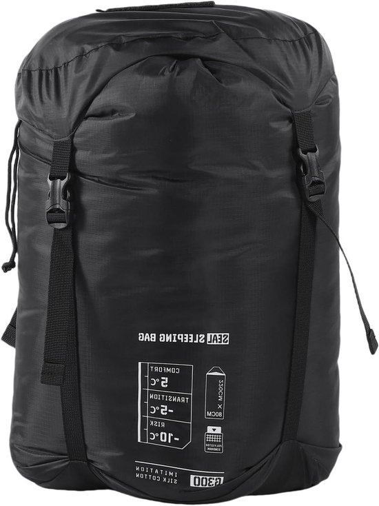 Winterslaapzak Volwassenen - Koud weer zak - Kamperen Backpacken - 360° Winddicht Regendicht - 220x80cm - Schemering Zwart