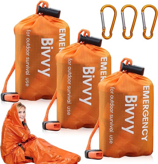 Wintertent 2 persoons - Oranje - 210 x 90 cm - Waterdichte Noodslaapzak met Signaalfluitje - Voor Outdoor en Noodsituaties