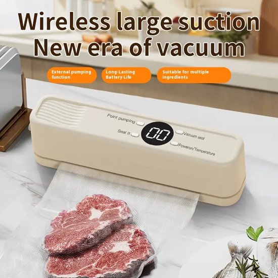 Wireless volautomatische zuig vacuum sealer huis kleine draagbare mini verpakkingsmachine moulding machine vershoudmachine, beige van Merkloos