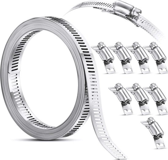 WiseGoods Premium Herstelbare Slangklem - Slang Klemmen - RVS Tool - Tools - Klussen - Buisklem - Buis Beugel - Beugels - 350cm van WiseGoods