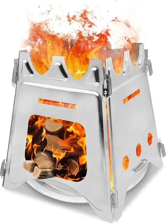WiseGoods Premium Mini Houtkachel Inklapbaar - Camping Kooktoestel - RVS Draagbare Wood Stove Met Draagtas Voor Outdoor Kamperen