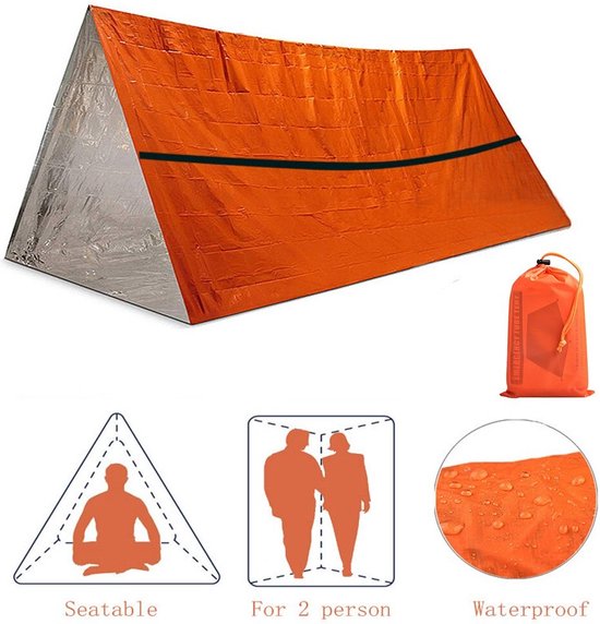 WiseGoods Premium Noodtent 2 Persoons - Survival Accessoirers - Noodpakket Tent - Noodrantsoen - Oudoor - Thermo Tenten - Oranje van WiseGoods