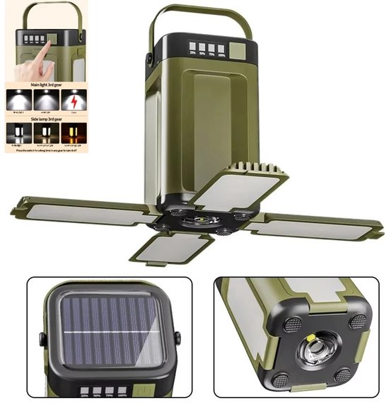 WiseGoods Premium Solar Camping Lamp Met Powerbank 2000mAh - Opvouwbaar IPX4 Noodlamp - Kamperen - Wonen Stroomuitval - Survival