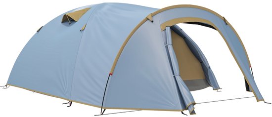 Wishdor - Familietent Voor 4 Personen - Tunnelvorm Met Veranda En Aparte Slaapruimte - Polyester - Lichtblauw - 3,45 x 2,4 x 1,3 m