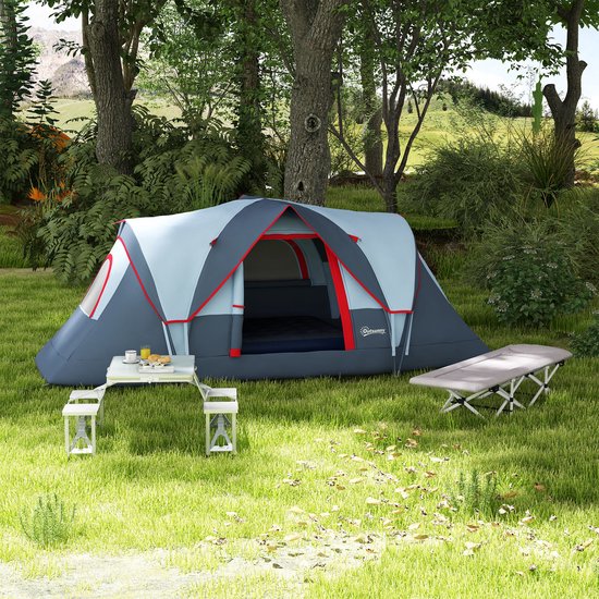 Wishdor - Tunneltent - 2-In-1 Ontwerp - Weerbestendig - Voor Kamperen - Polyester - Grijs - 455 x 220 x 180 cm van Merkloos