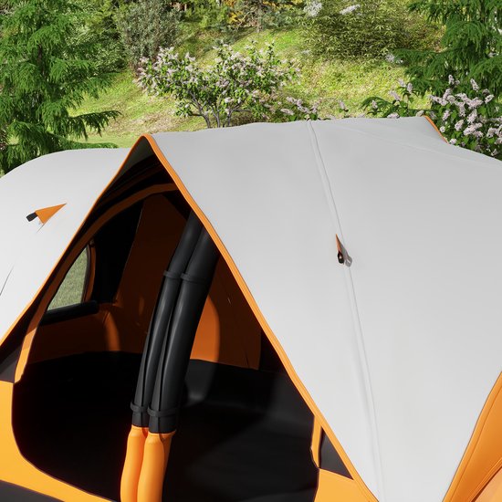 Wishdor - Tunneltent - 2 Slaapruimtes En Uitneembare Scheidingswand - Met Gaasramen - Voor Kamperen - Polyester - Oranje - 450 x 215 x 180 cm