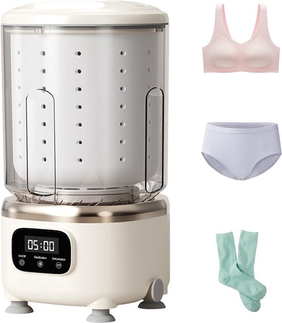 Wit Mini Wasmachine 3-in-1 - Draadloos met Centrifuge - Voor Onderkleding & Babykleding - Ideaal voor Reizen, Dorms en Appartementen