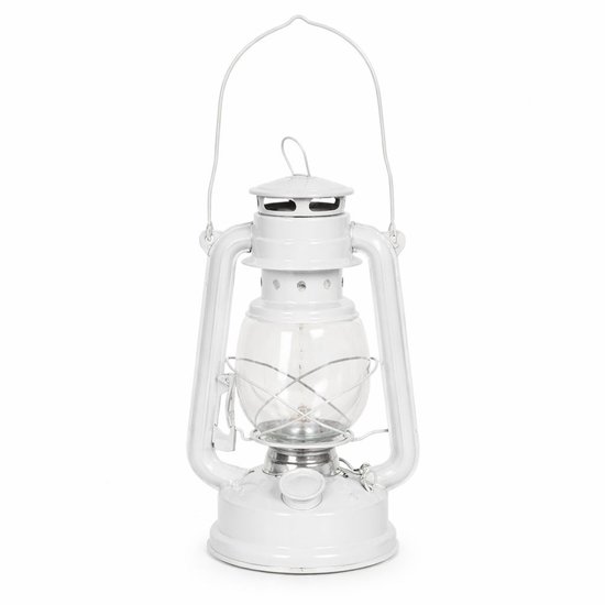 Witte Olielamp / Stormlamp – 24 cm – Klassieke Olie-Lamp – Sfeervolle Buitenlamp voor Camping, Tuin & Balkon – 12 x 16 x 24 cm