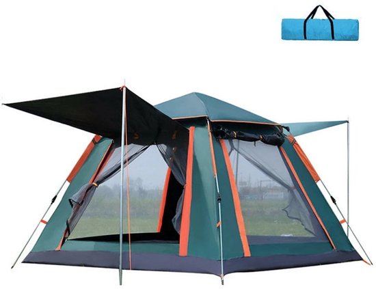 WNHB® Kampeertent voor 3 tot 4 Personen Waterdicht Zonwerend met Insectengaas en 2 Deuren 215x215x142 cm Groen van Merkloos
