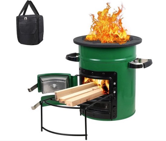 WNHB® Rocket Stove Met Draagtas - Multifunctionele Raketkachel Voor Camping - Robuuste Roestvrijstalen Campingkachel Groen van Merkloos