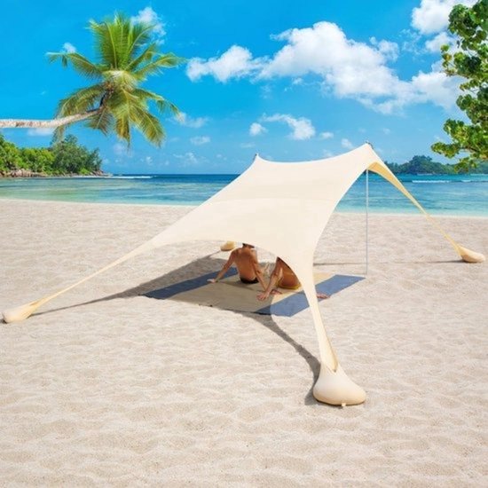 WNHB® Strandtent UV50+ zonwering - Strandtent 2.4x2.4 meter - Inclusief zandankers en picknickkleed - Pop up strandtent voor strand tuin en camping van Merkloos