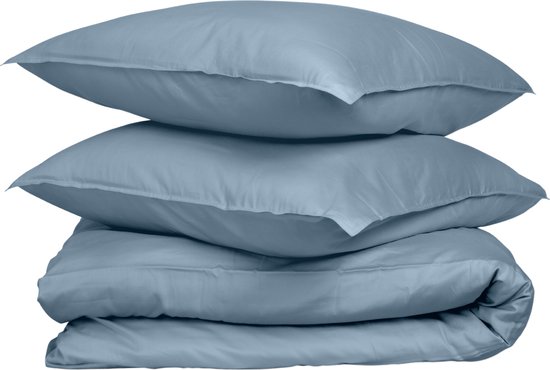 Wocha Dekbedovertrek Set - 100% Biologisch Katoen Satijn (300TC) - 200x200/220 - Blauw - Premium kwaliteit - Incl. 2 kussenslopen van Wocha
