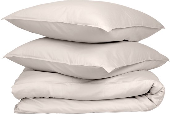 Wocha Dekbedovertrek Set - 100% Biologisch Katoen Satijn (300TC) - 200x200/220 - Creme - Premium kwaliteit - Incl. 2 kussenslopen van Merkloos