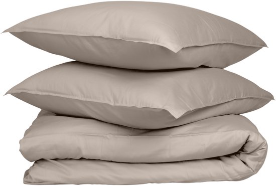 Wocha Dekbedovertrek Set - 100% Biologisch Katoen Satijn (300TC) - 200x200/220 - Taupe - Premium kwaliteit en duurzaam - Incl. 2 kussenslopen van Wocha