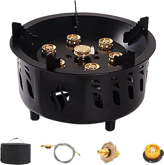 Wokbrander - Kookbrander - Wok Brander - 7 Sterktes - Met Slang en Regelaar - Propaan/Gas - Voor Buiten - Zwart